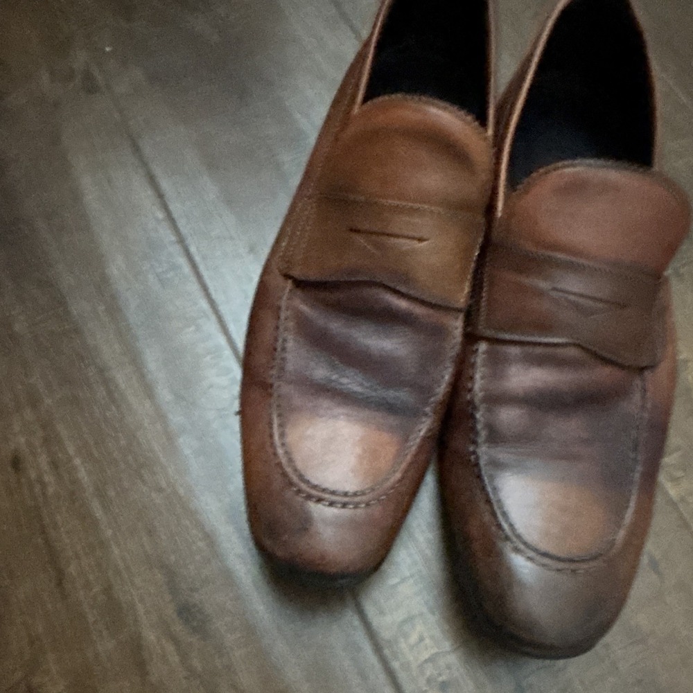 To Boot New York Adam Derrick Penny Loafers Mens 11.5 M Brown Leather Italy Map
